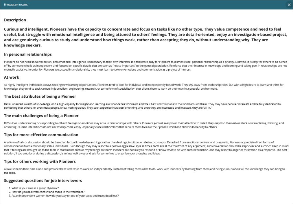 Interpreting personality tests – English